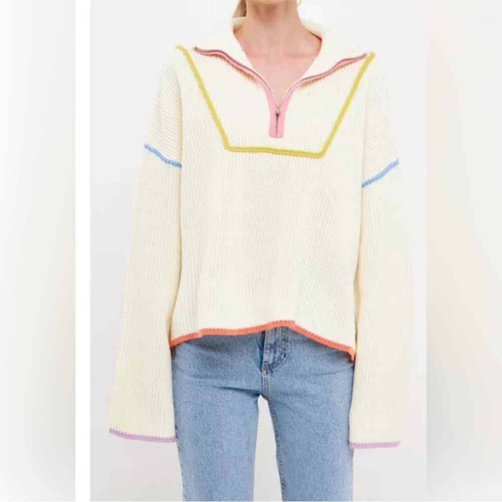 English Factory Colorful Trim Women's Sweater - Size S